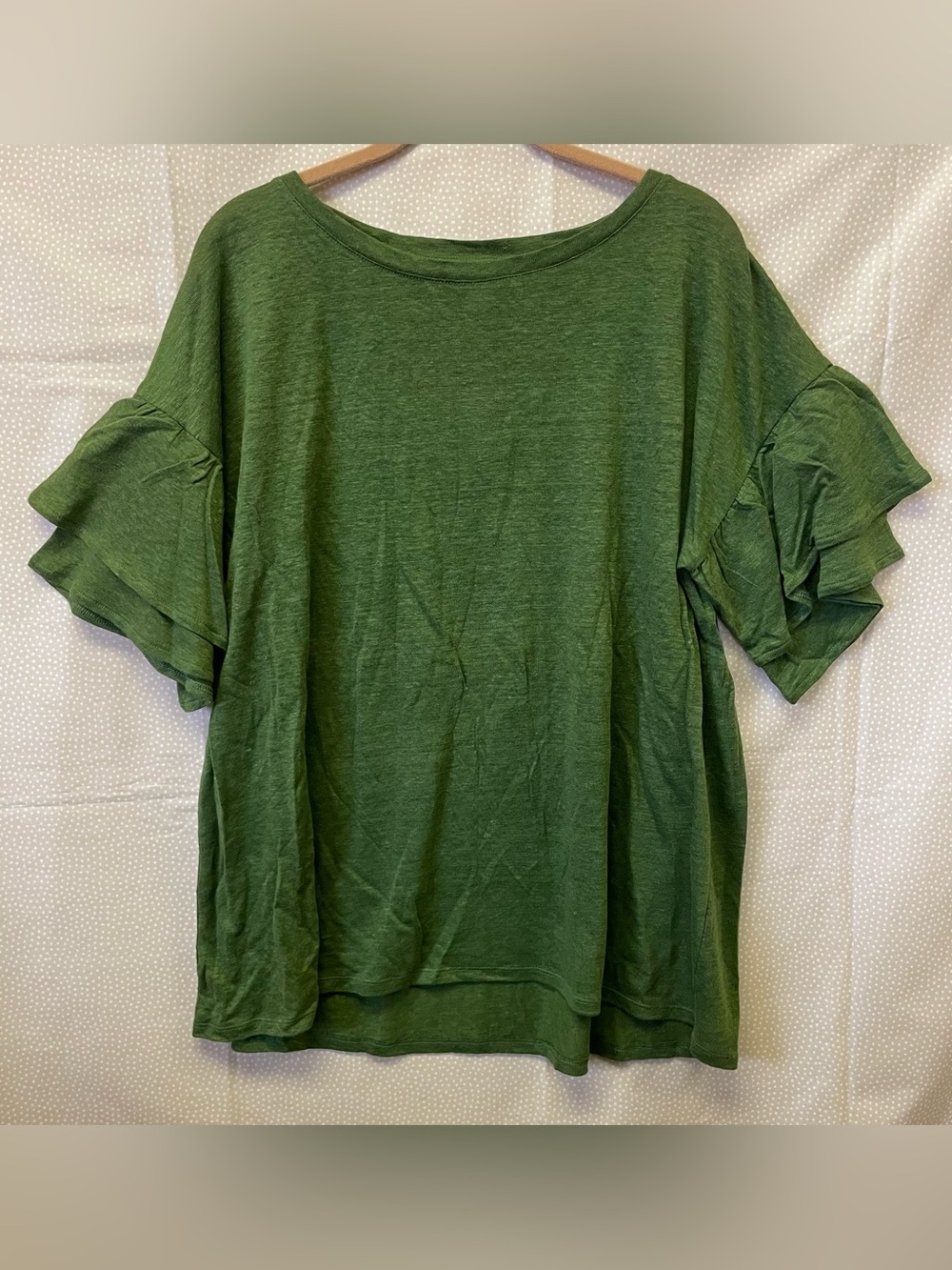 Women's J. Jill Love Linen Green Ruffle Sleeve 100% Linen T-Shirt NWT Large